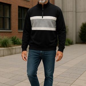 Lacoste Black and Gray Zip-Up Sweater